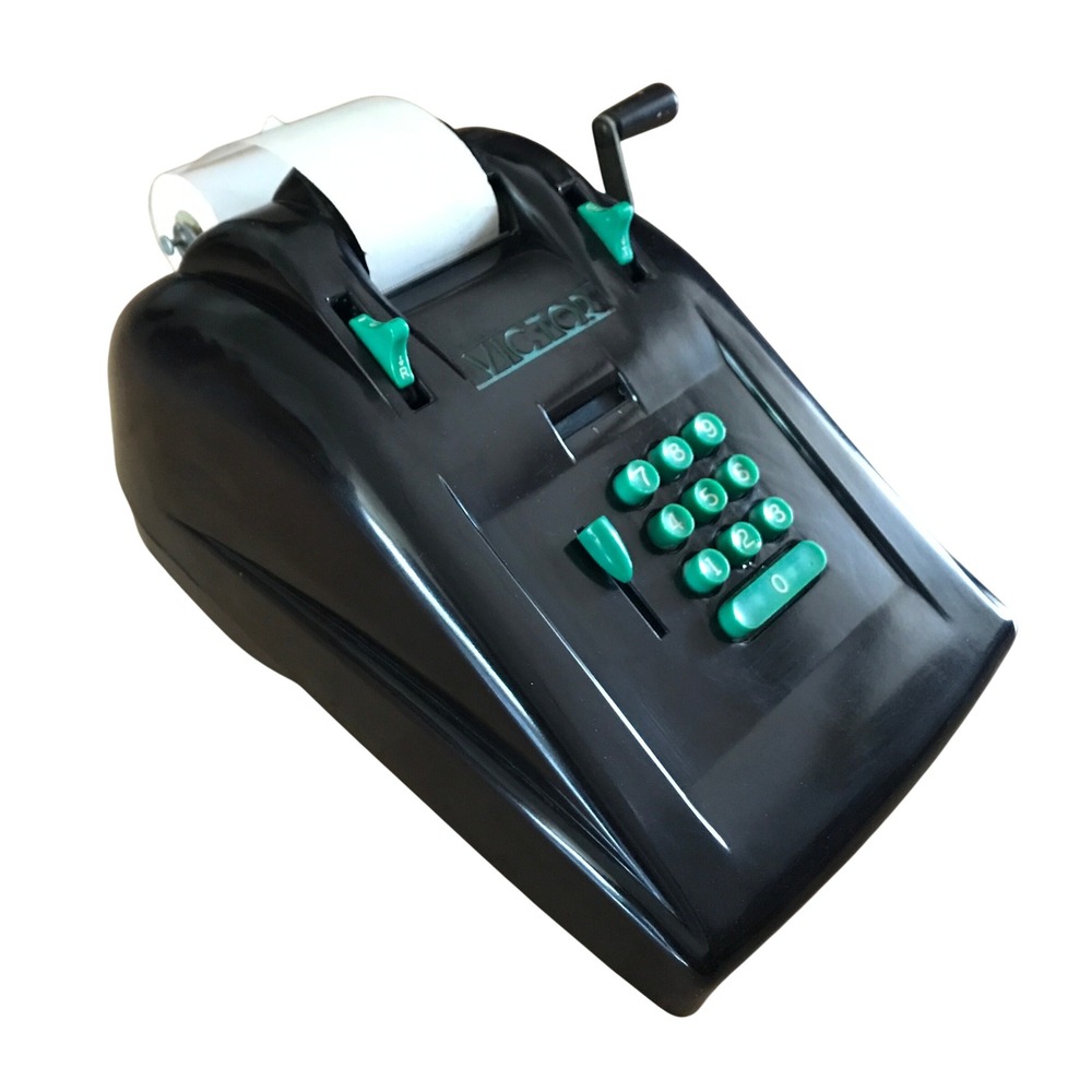 Vintage Victor Adding Machine Manual Hand Crank Calculator Black Teal 10-Key